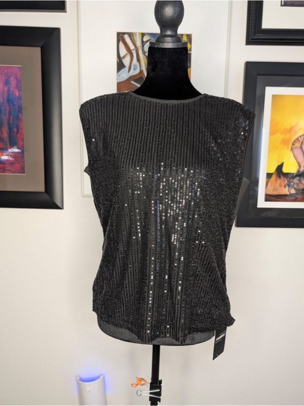 Black Sequin Sleeveless Evening Blouse